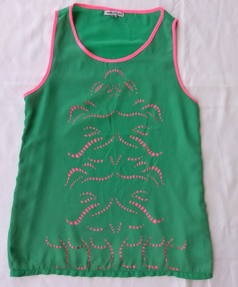 Green and pink eyelet top